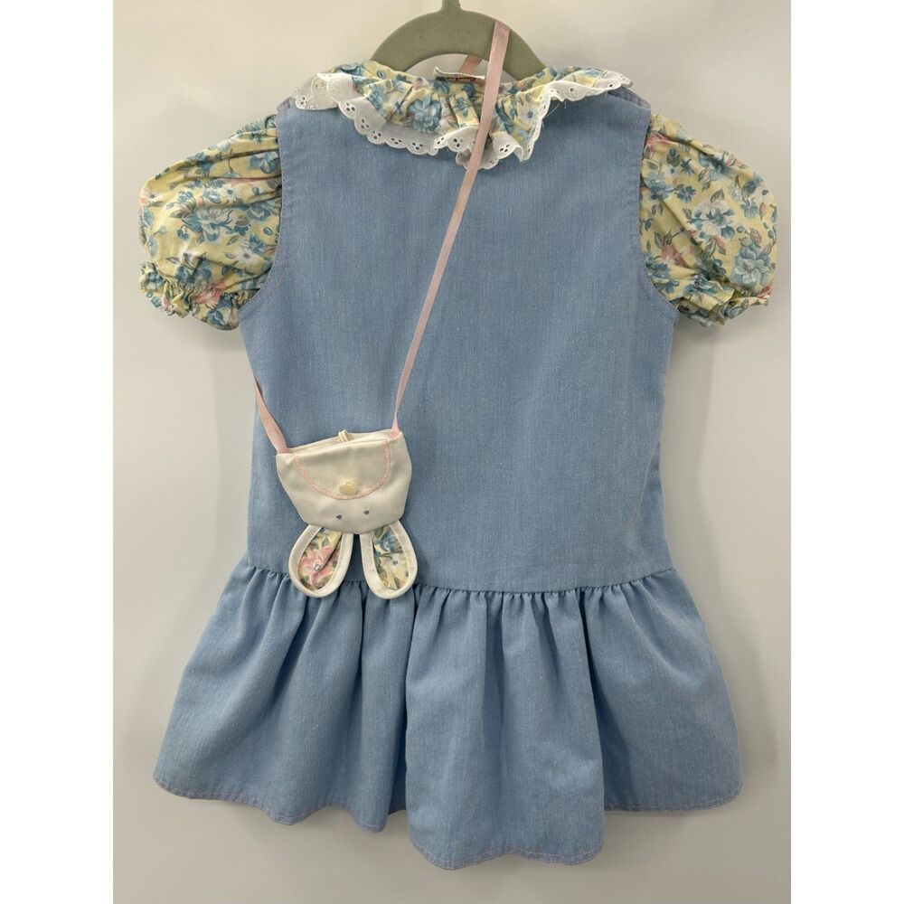 Vintage 90s Toddler Girls 3-Piece Denim Jumper Dress 5 Made USA Cottagecore